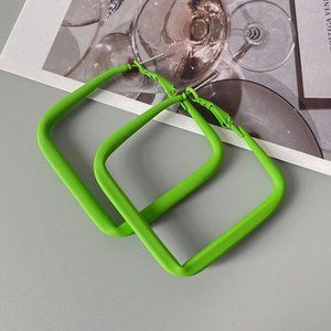 Green big square hoop earrings